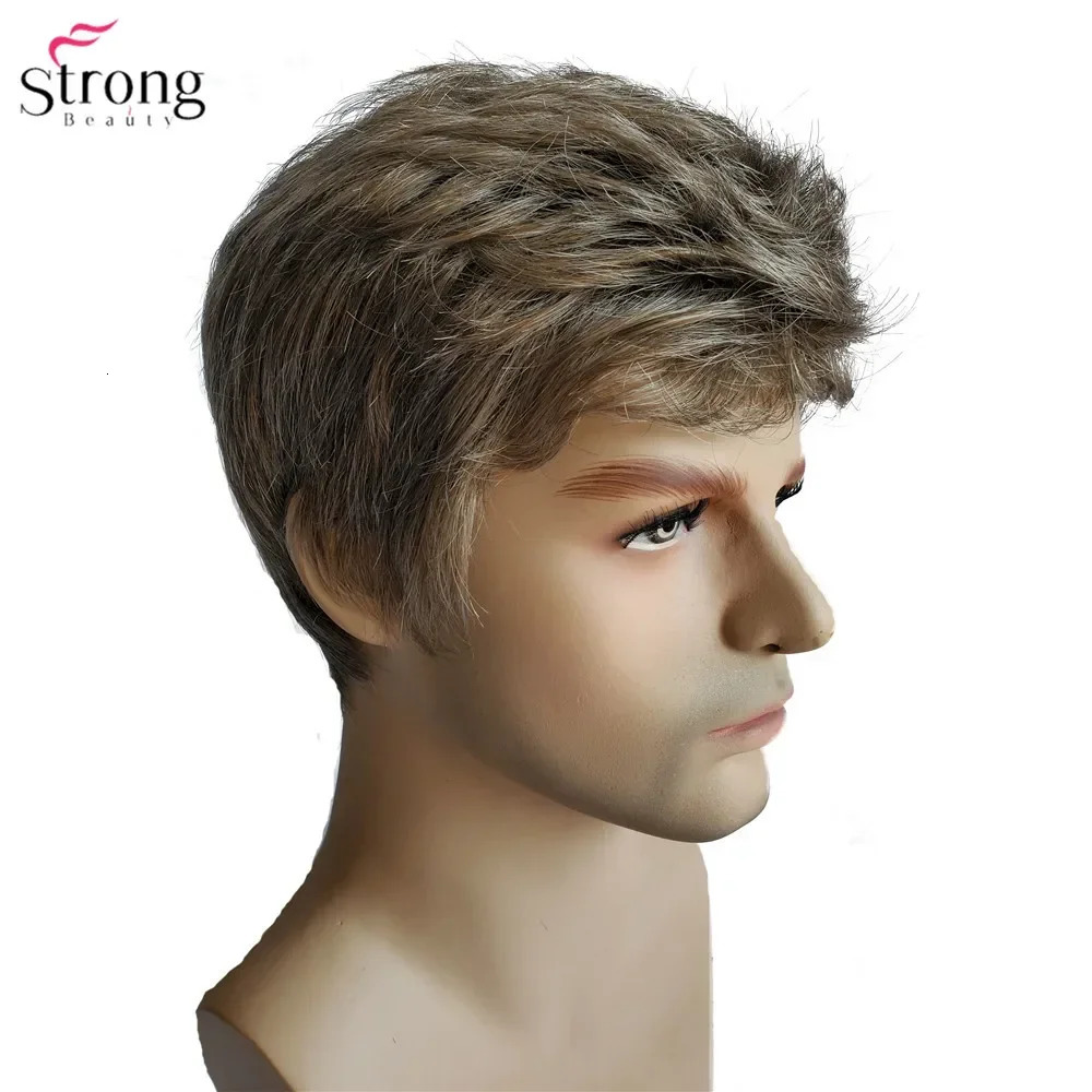 StrongBeauty Men Wig Hair Short Straight Synthetic Light Brown Wigs 241115