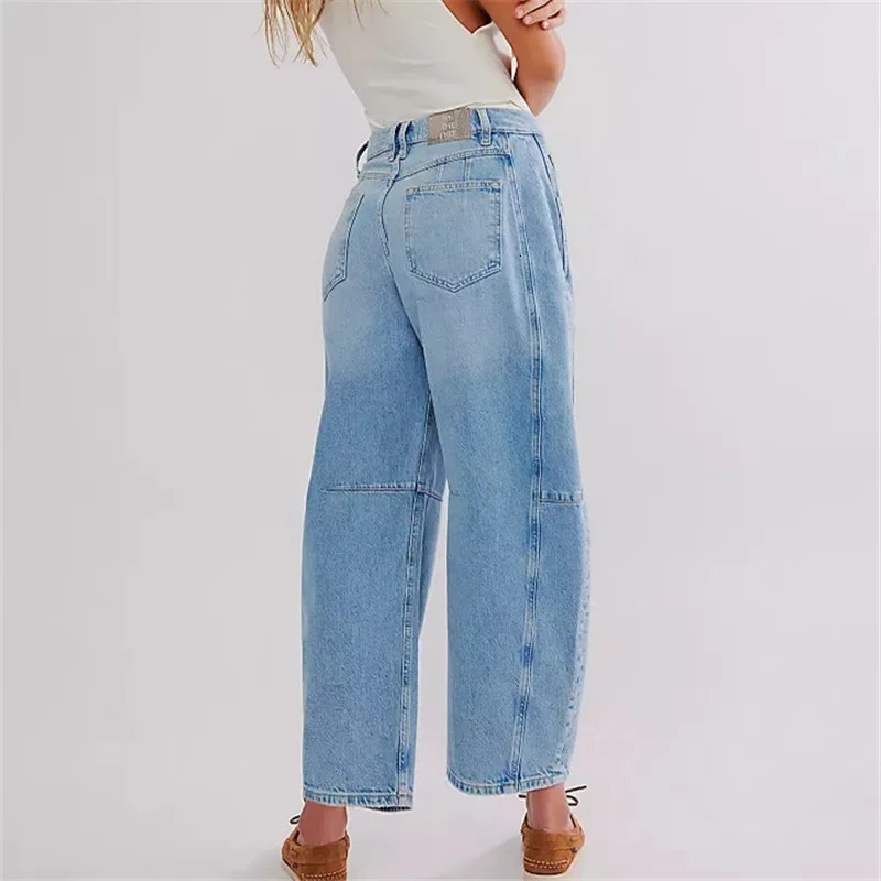 Barrel Jean Casual Baggy Wide Leg Horseshoe Denim Pants Y2k Boyfriend Vintage Tapered Jeans Mid Rise Cropped Pant 241115
