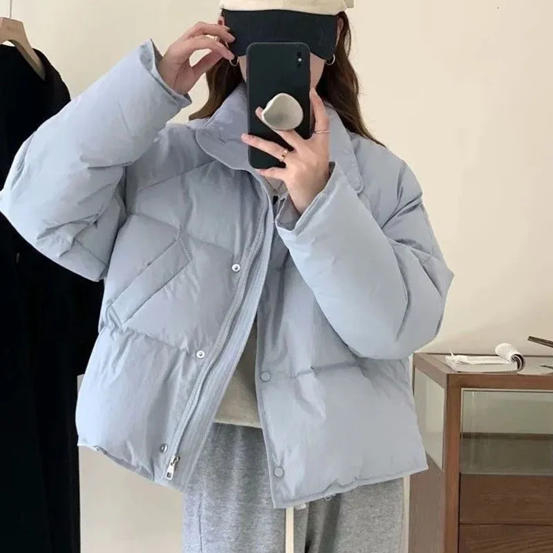 Lucyever Womens CottonPadded Jacket Korean Casual Solid Stand Collar Short Parkas Ladies Winter Warm Puffer Bread Cotton Coat 241108