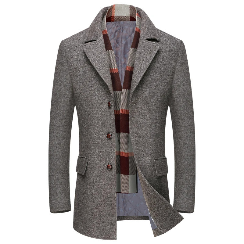 Mens Business Smart Casual Woolen Jacket Turn Down Collar Wool Coat Thicken Warm Male Blends Trench Windbreaker 241115