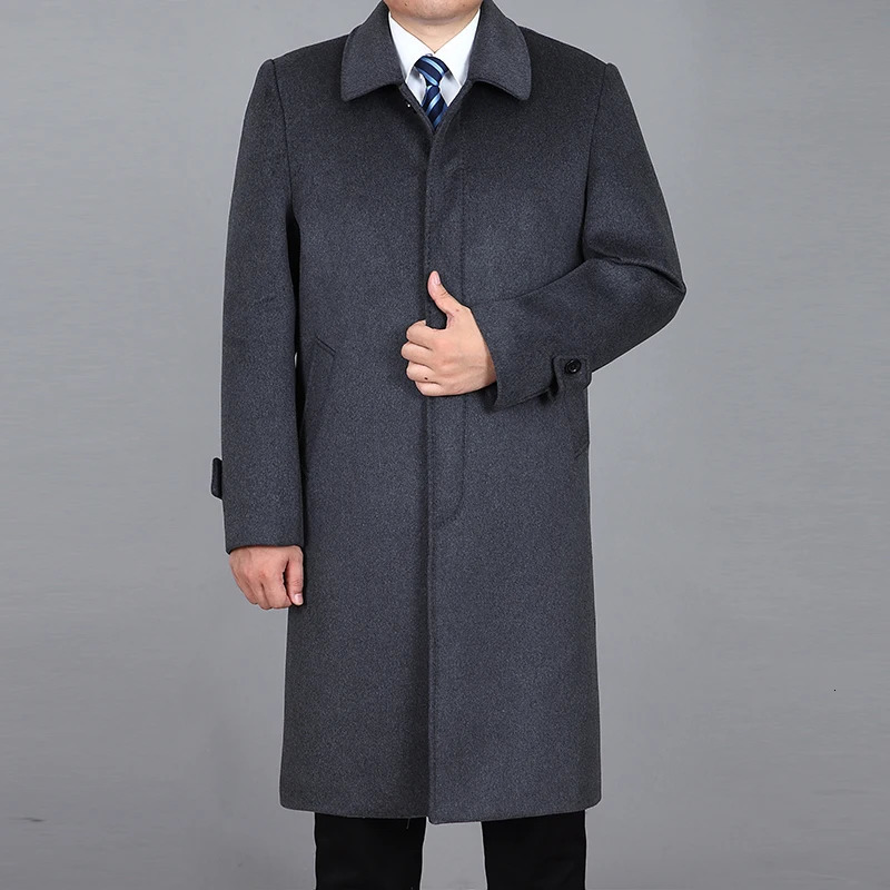 2023 Men Wool Long Coat Autumn Cashmere Pea Overcoat Winter Blend Outerwear Man Coats 241115