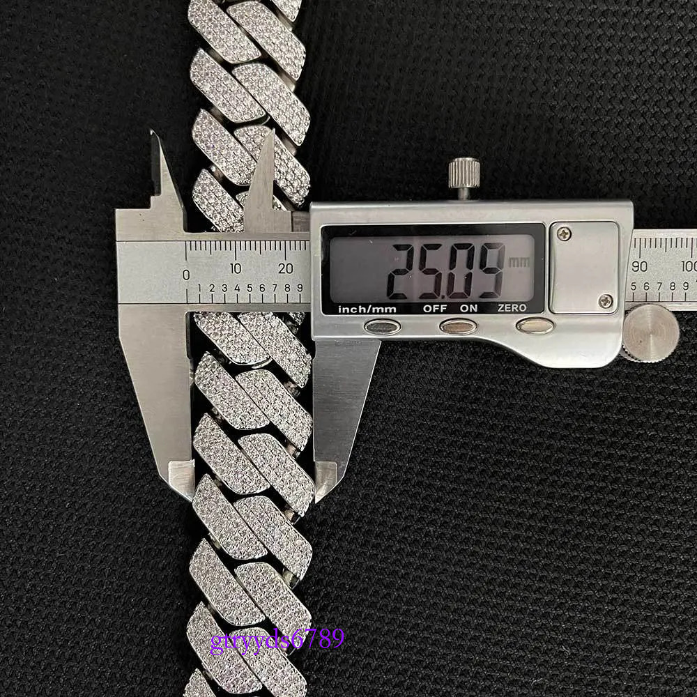 necklace moissanite chain cuban k designer men 25mm wide 3row inlaid pass dia tester iced out Miami Sterg Sier Fine jewelry