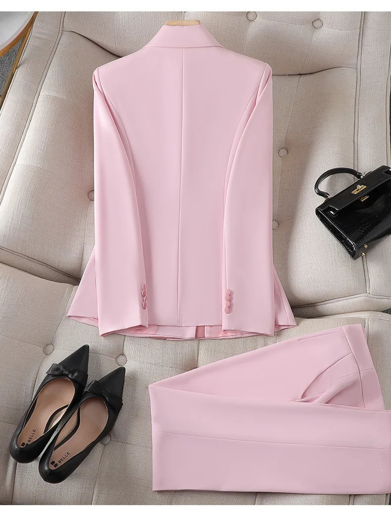 Womens jacket and pants set white long sleeved 2piece splicing work fashionable used for wedding parties or business meetings 241115