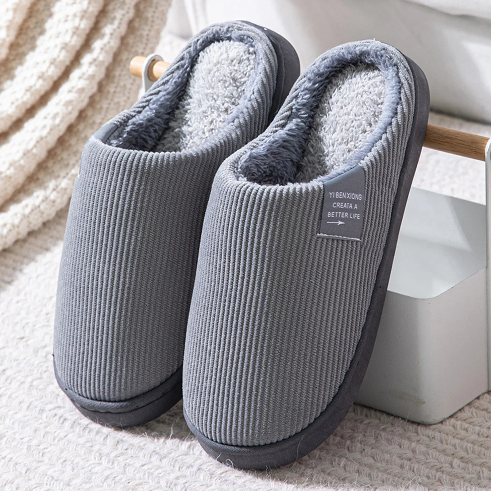 Winter Warm Fur Slippers Men Couples House NonSlip Soft Shoes Women Comfort Flat Heel Home Indoor Bedroom Zapatillas Casa Mujer 241115