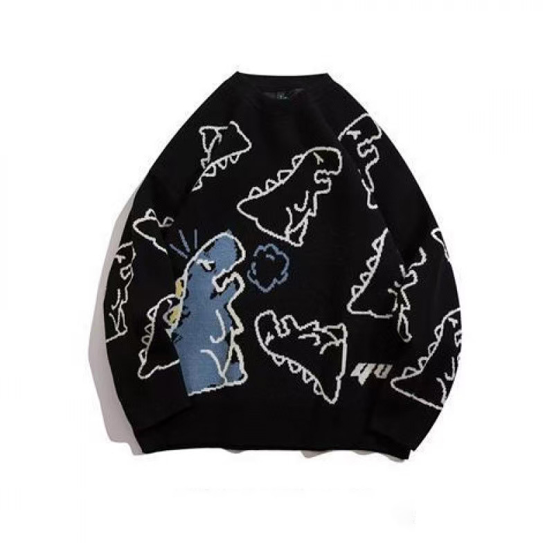 Unisex sweater, classic fashion long-sleeved dinosaur sweater with round neck loose and soft round neck pullover in autumn and winter, back-to-school 