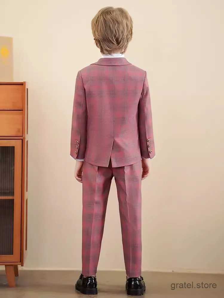 Suits Children Red Jacket Vest Pants 3PCS Photograph Suit Boys Wedding Dress Prince Kids Tuxedo Set Teenager Birthday Party Costume