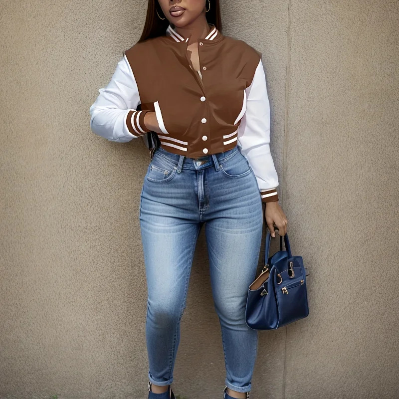 Spring and Autumn European N Womens Color Matching Jacket Singlebreasted Lettered Baseball 241108