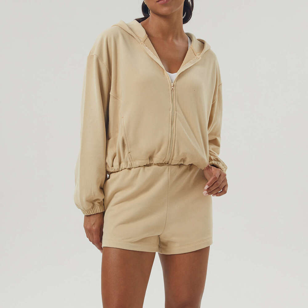 Women Gym Running Suit Breathable Two Pieces Fiess Yoga Set Long Sleeve Hoodie Shorts Workout Clothes Female Sportswear