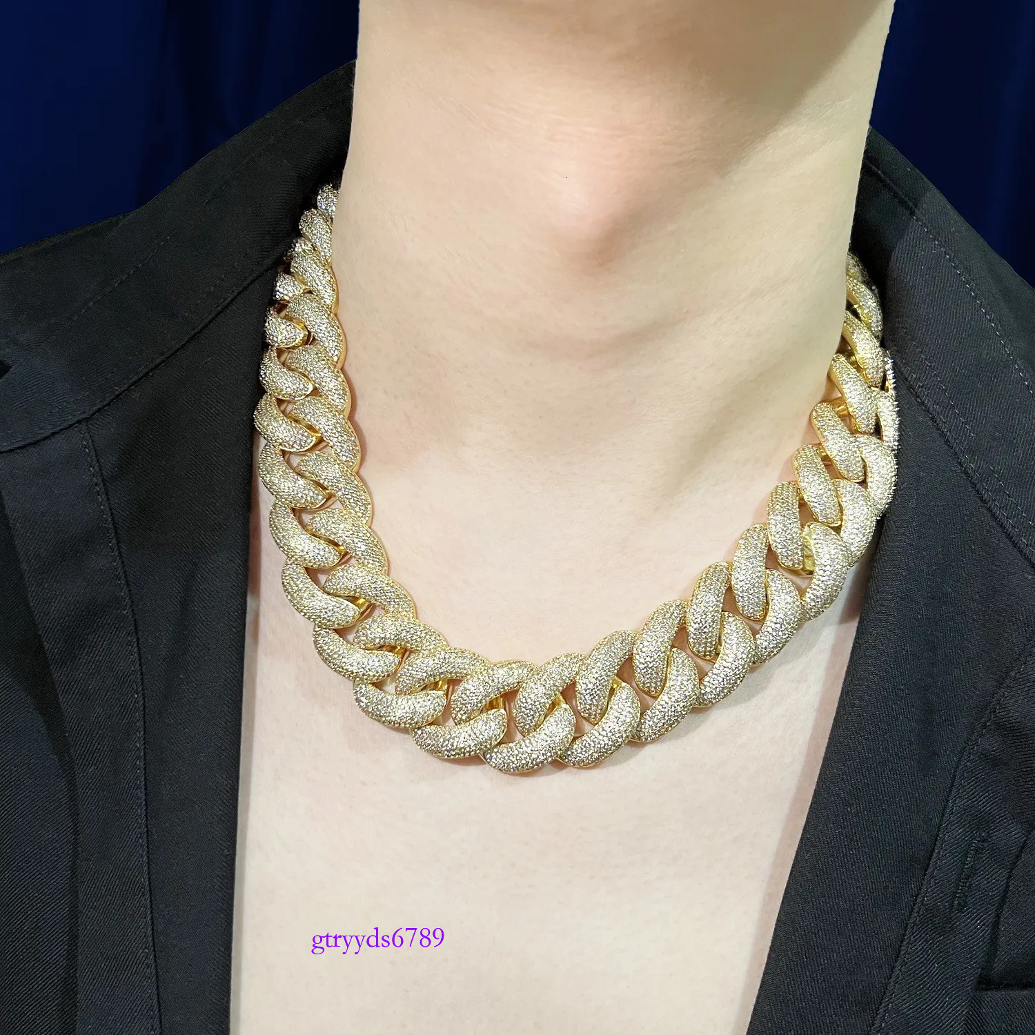 necklace moissanite chain cuban k designer men 25mm wide 3row inlaid pass dia tester iced out Miami Sterg Sier Fine jewelry