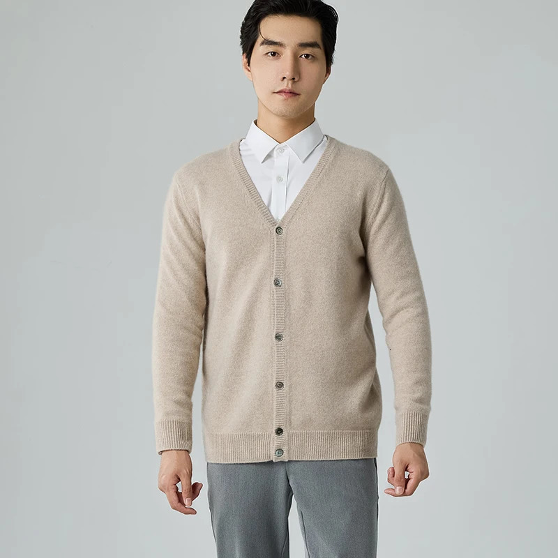 The selling 100% cashmere sweater for mens business and leisure Vneck knitted cardigan plus size long sleeved warm 241115