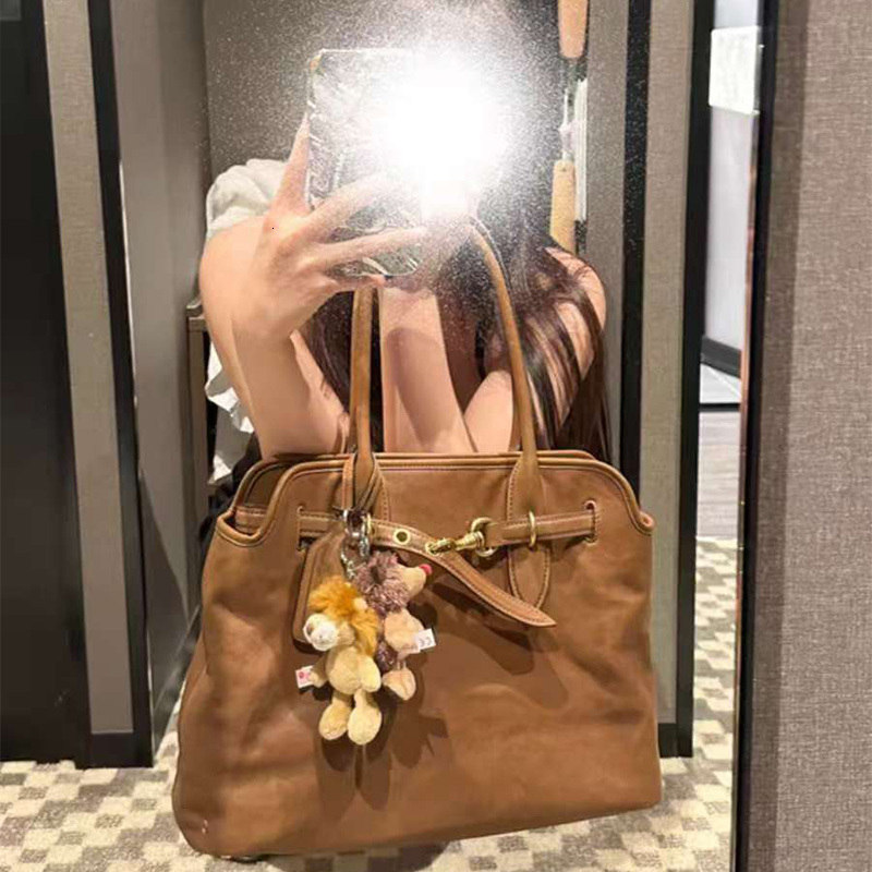 Brown Retro Versatile Shoulder Handbag Large Capacity Tote Women's Bag Brand Designer High-End Fashion Briefcase Bags PC