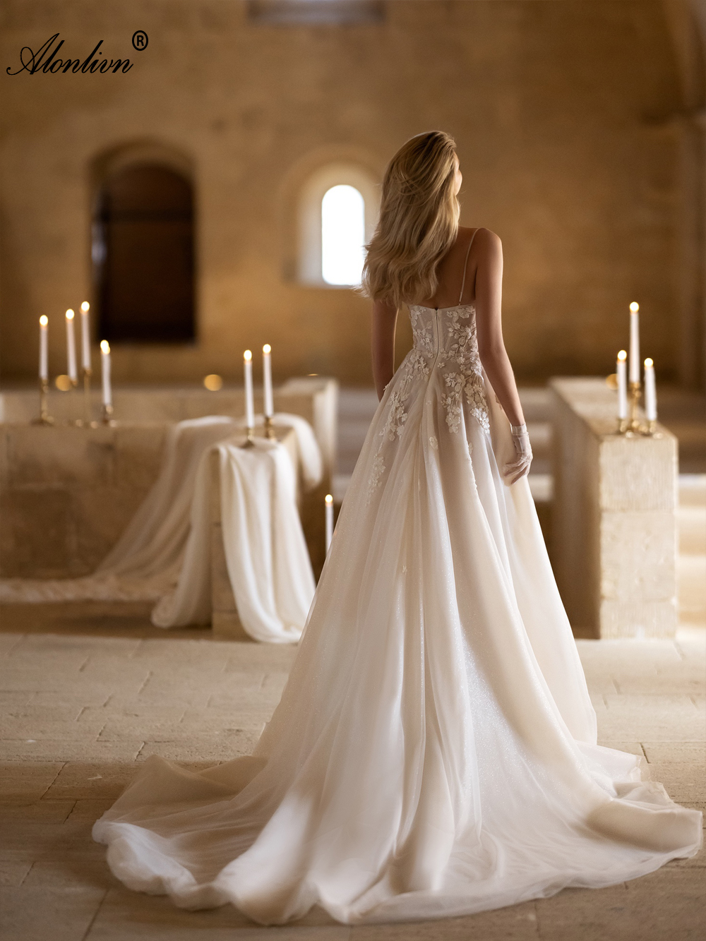 Romantic Sliky Tulle Sweetheart A-Line Wedding Dress Beading 3D Floral Lace Spaghetti Straps Bridal Gowns Decathed With Delicate Appliques