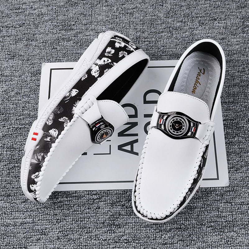 2024 Spring summer New Trend Breathable Casual Men All Soft Leather Bean Fashion Set Feet Lazy Men's Shoes