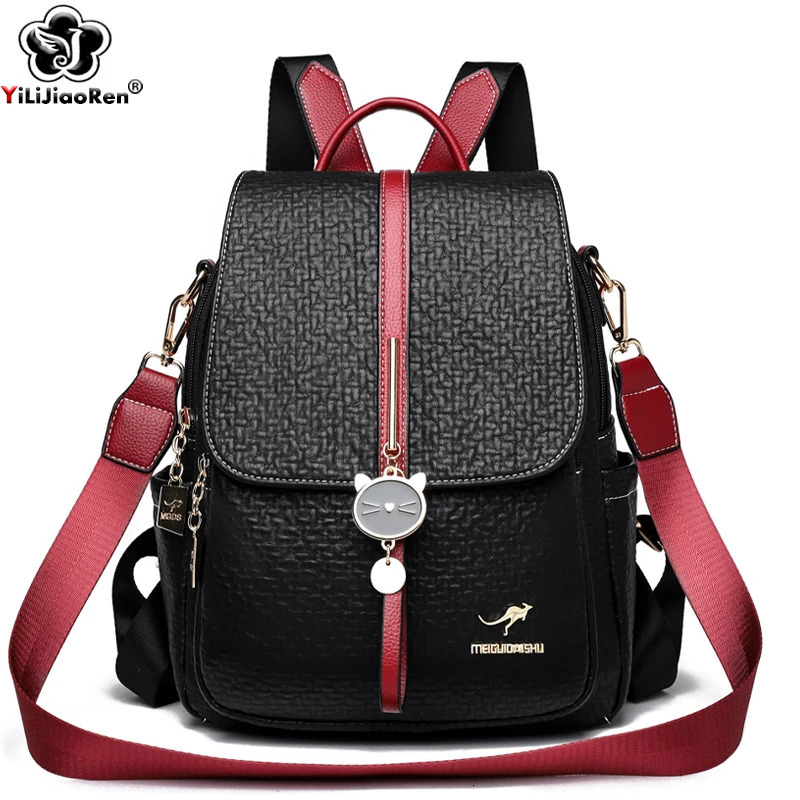 Fashion Backpack for Women Pu Leather Back Pack Ladies Travel Rucksacks Cute Shoulder Bags Large School Bag for Girls 241115
