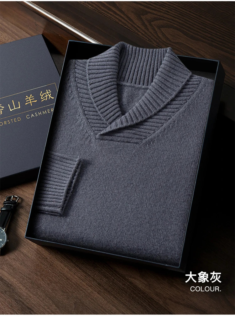 Thick Sleep Fashion Olive Henley Collar Pure Cashmere Sweater Mens AutumnWinter Comfortable Warm 241115