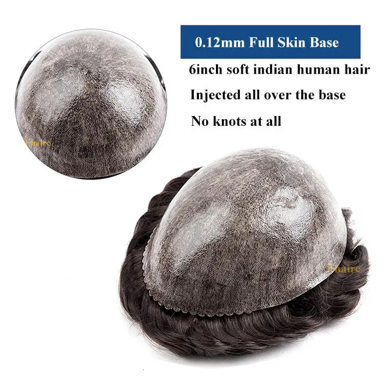 Sale--Male Hair Prosthesis 0.12-0.14mm Injection Skin Toupee Men Wig 6 Mens capillary prothesis Wigs For Man 100% Human Hair 241115