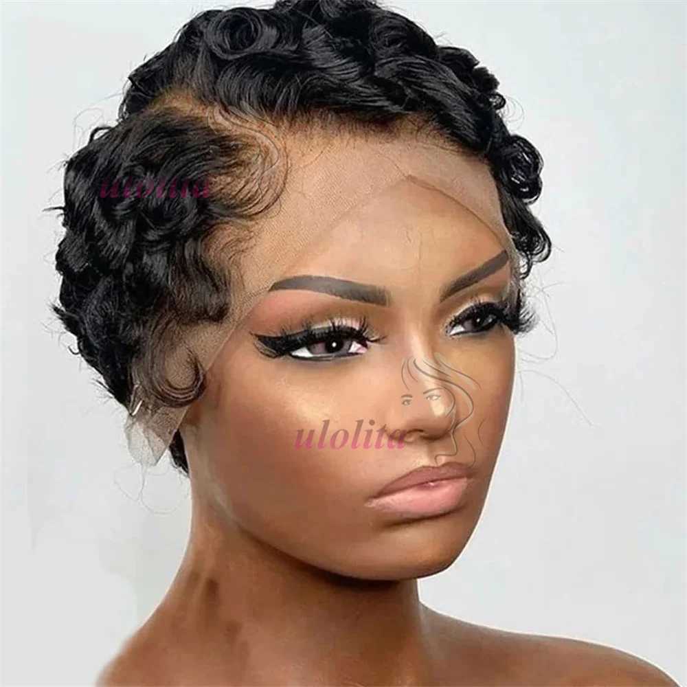 Cutting Finger Wave Short Bob Wig Suitable for Black Female Human Hair Ocean Wave Short Indian Human Hair Wig 13X1 Lace Front Wigs W241116