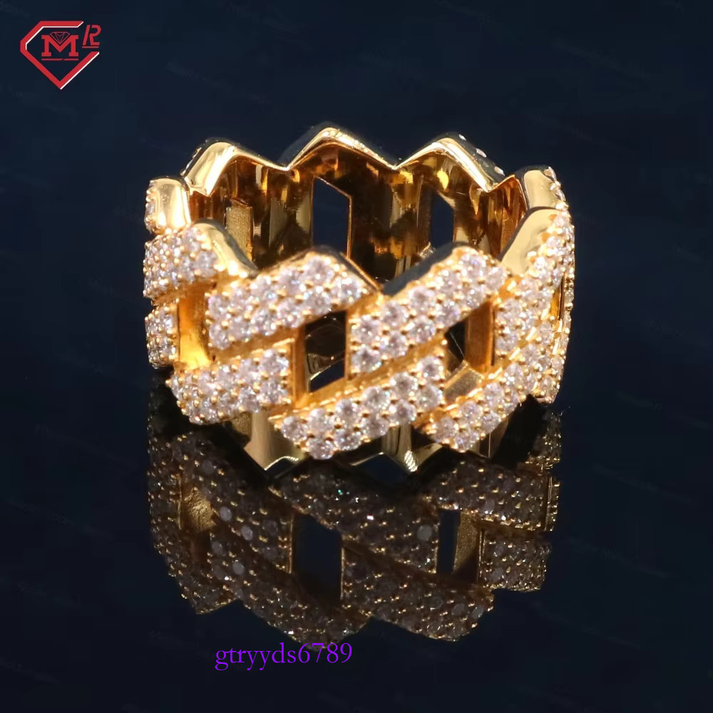 Rappers 2 Rows Cuban Sterg Sier VVS Iced Out Mens Hip Hop Moissanite Ring