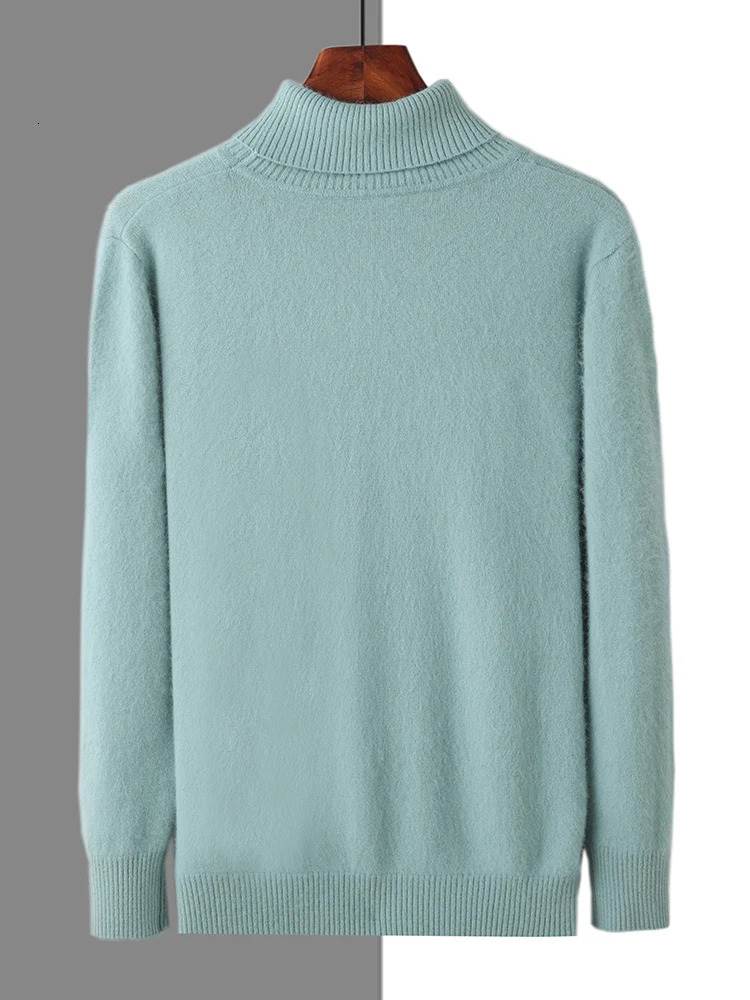 100% mink cashmere mens turtle neck sweater autumn winter thick classic solid loose knit clothing 241115