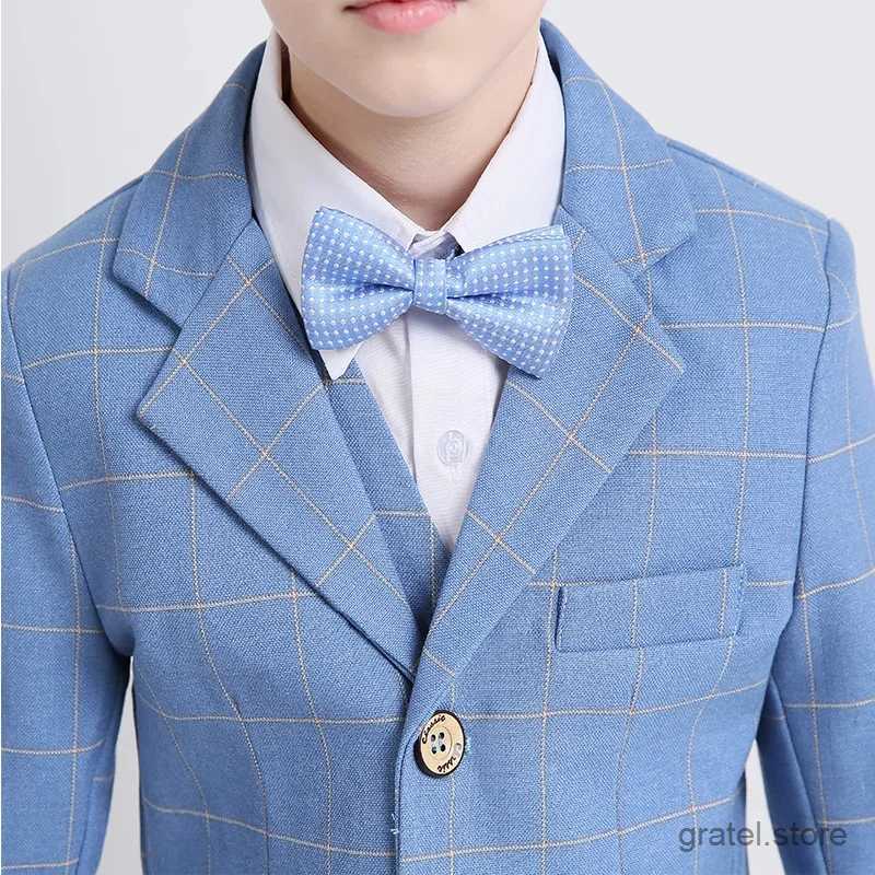 Suits Boys Blue Wedding Suit Kids Formal Blazer Clothing Set Childrens Day Photography Suit Graduation Performance Dress Costume