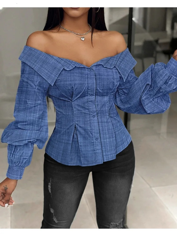 Elegant womens white shirt lantern sleeves shoulders womens top long sleeves pleated womens dress spring 241115