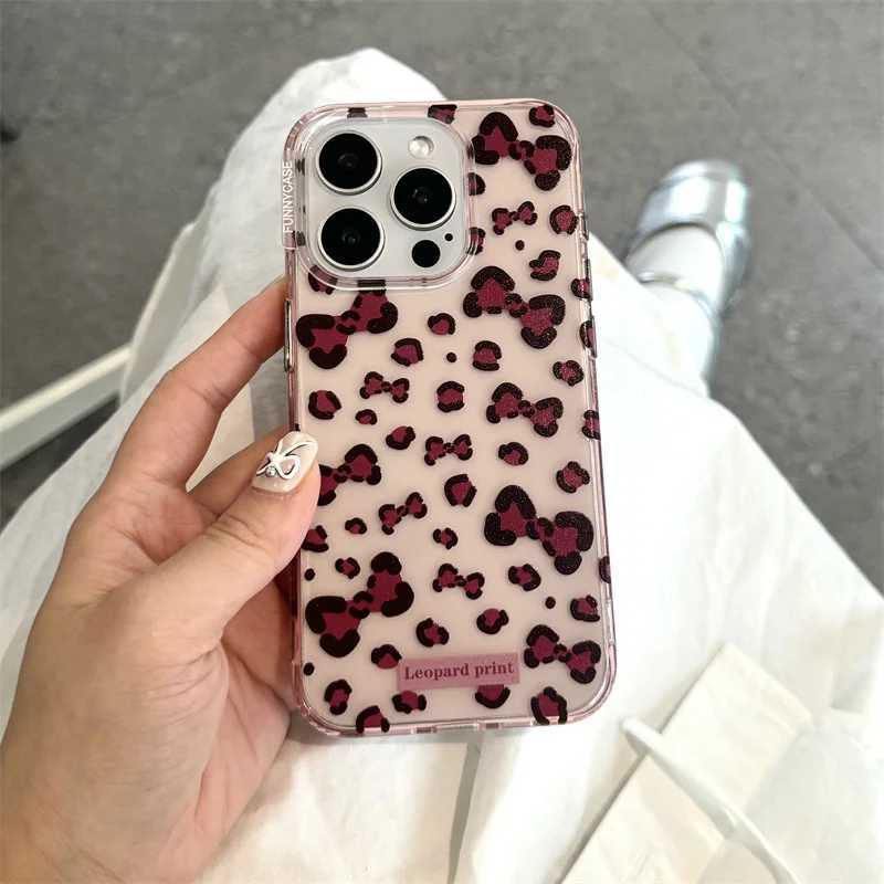 Phone case 3D Rhinestone Bow Leopard Print Phone Case For iPhone 15 Pro 12 13 14 Pro Max Cover with Cute Love Ch Silicone Cases Wen Z241102