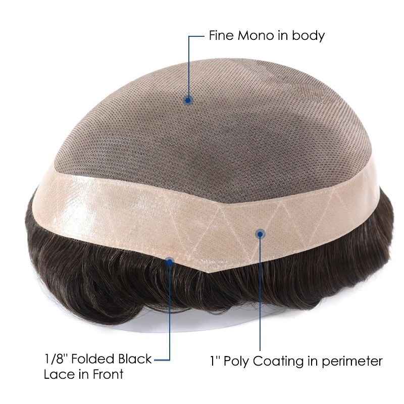 GLORYHAIR -Fine Mono DMC 5 Inches Mens Capillary Prosthesis Durable Human Hair Men Toupee Wig for Men Wig 241115