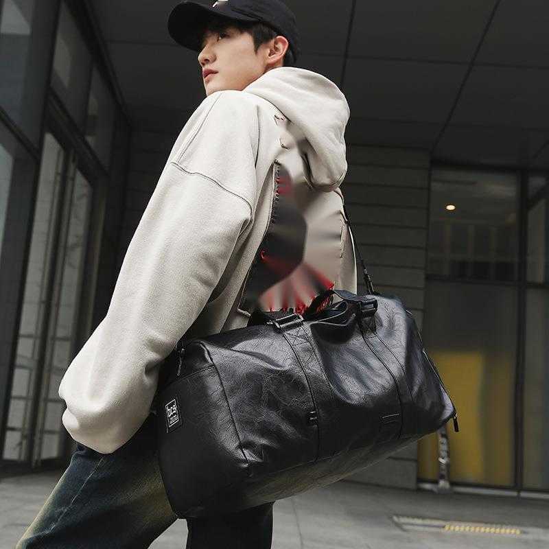 Korean Leather Mens Crossbody Fitness Bag Large Capacity Business Travel Luggage Bag Short Distance Travel Bag Womens Bag