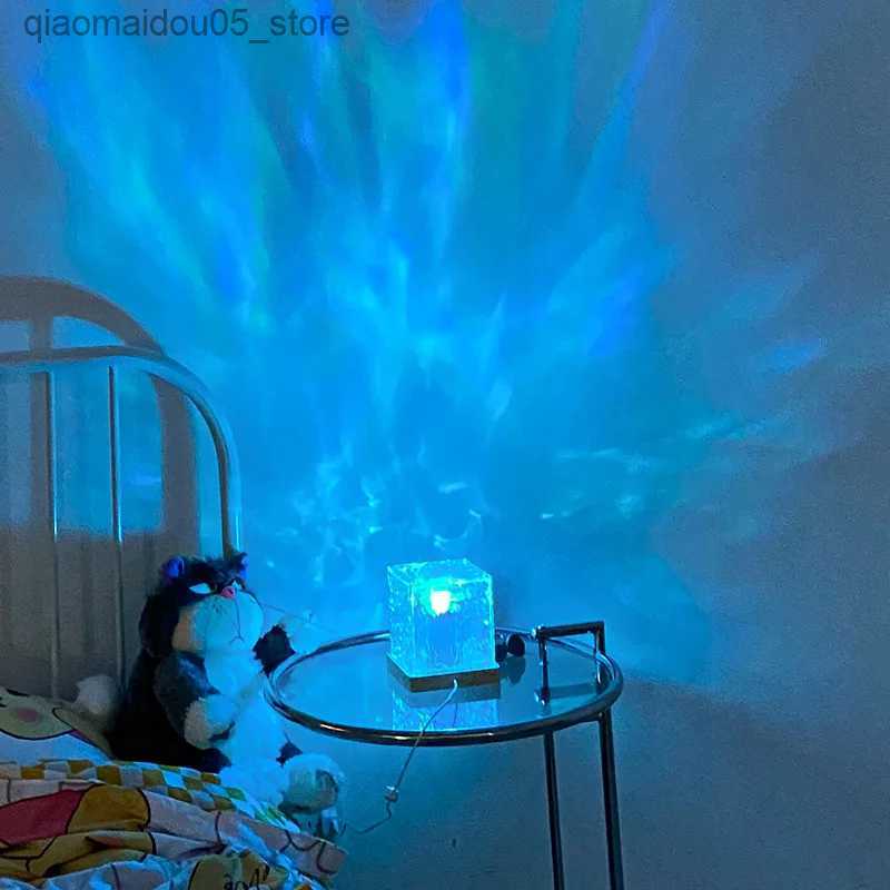 Lamps Shades Water ripple lamp cube table decoration night lamp childrens bedroom atmospheric lighting wave projector desk lamp Q240416