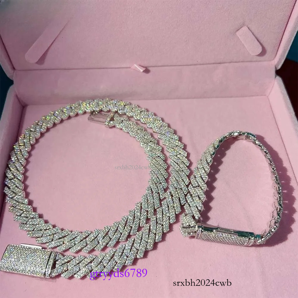 fashion Moissanite dias bracelet pass dia hip hop jewelry vvs stone Shiny 2row womens 14mm sterg sier necklace