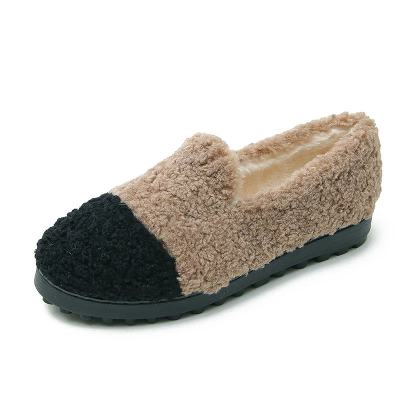 Mixed Color Curly Wool Fur Moccasins Womens Fur Apartment Ins Plush Winter Shoes Womens Thick Bottom Wool Coat Plus Size 34-43 241115