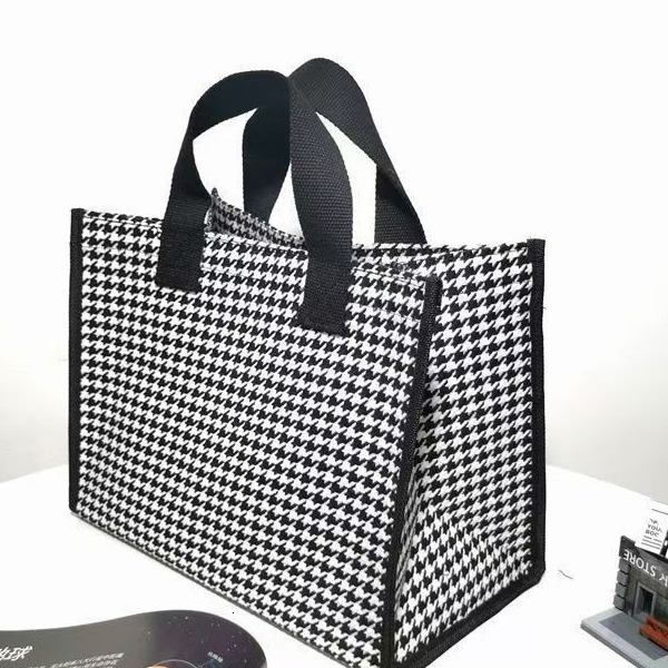 Designer Fashion Thousand Bird Grid Large Capacity Canvas Waterproof Handbag Portable Shopping Open Outing Tote Bag