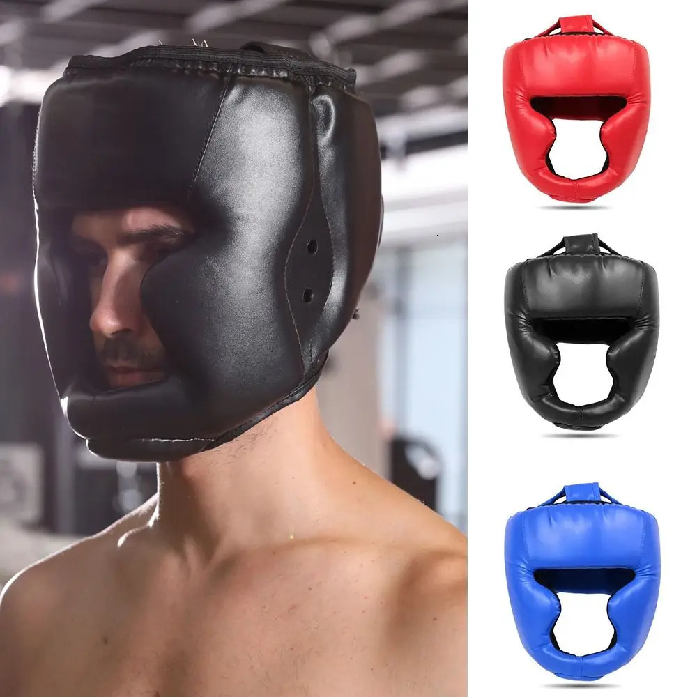 Boxing Helmet Full-Covered PU Leather Headgear for Karate Muay Thai Free Fight Sanda Training Head Guard Adults Kids Equipment 240416