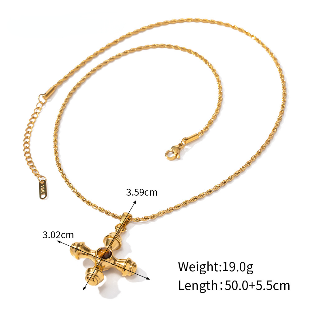 Designer Trend 18K Gold Stainless Steel Cross Pendant Necklace for Women with Tiger Eyes That Do Not Fade Fashionable Jewelry Wholesale