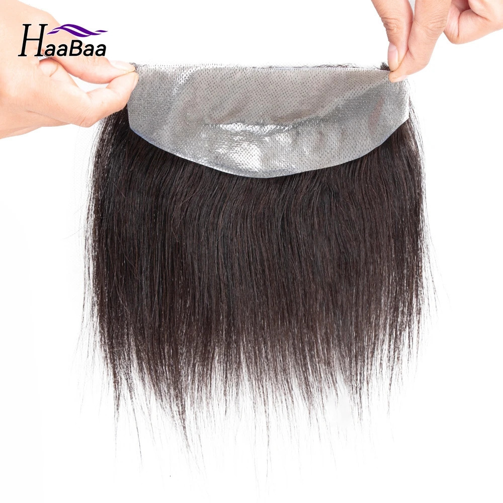 7X15cm Mens Invisible Forehead Frontal Straight Human Hair Piece Front Hairline D Style Men Toupee 241115