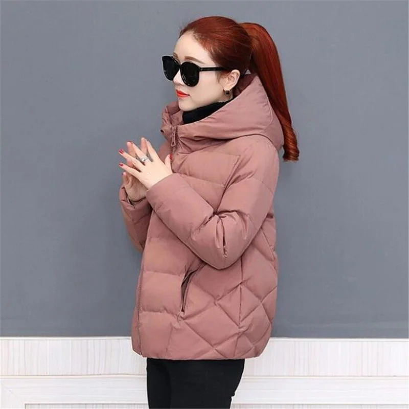 Short Hooded Cotton Jacket Women Parka Coats Autumn Winter Windproof Warm Outwear Solid color Padded 4XL 5XL Zip 241108