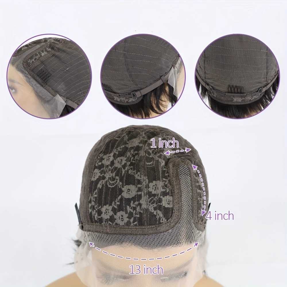 Short Curly Hair Cut Human Hair Wig 13 1 T Part Lace Human Hair 150% Density E Remy Hair 6 inches 1b30/427/Natural Black W241116