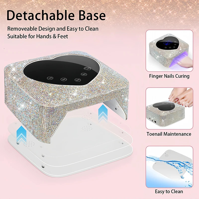 Rechargeable UV LED Nail Lamp 72W Cordless UV Light for Nails With Rhinestone Heart Shaped Manicure Pedicure Machine Nail Tools 240416