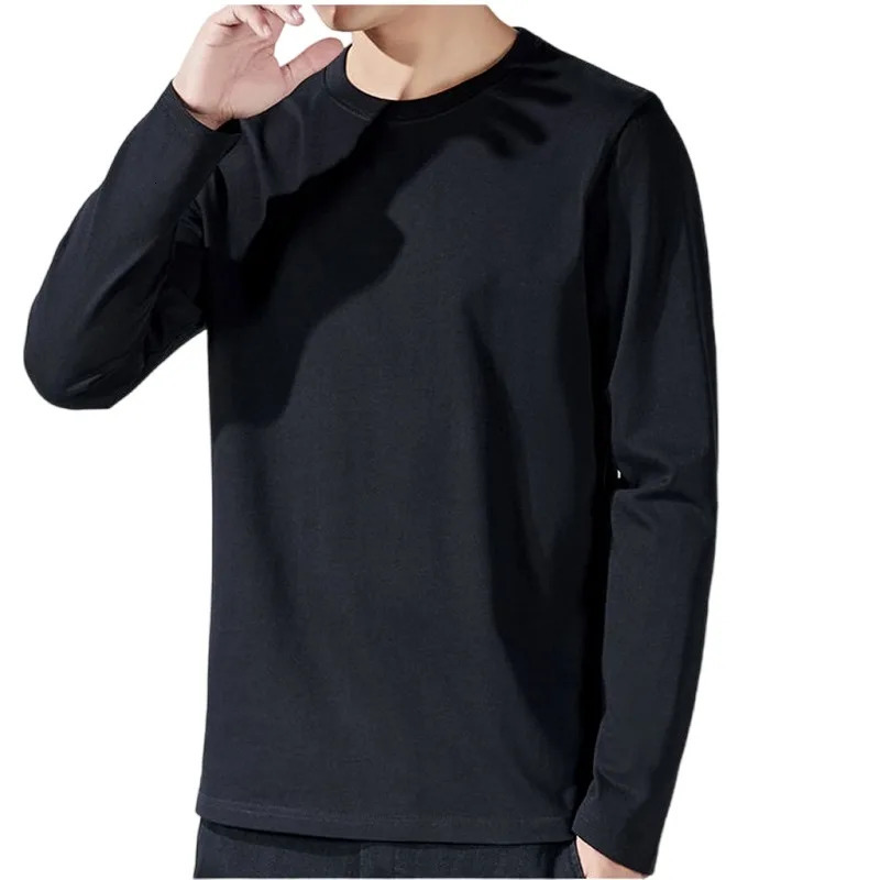T Shirt For Men Cotton Long Sleeve Tshirts Solid Color Mens Clothing Full Length Spring And Autumn Undershirts 241108