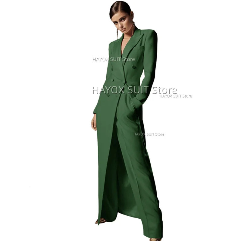 2024 Womens Suit Long 2piece Set Slim Double Breasted Dress Elegant Formal Wedding Tuxedo Comfortable Commuting 241115