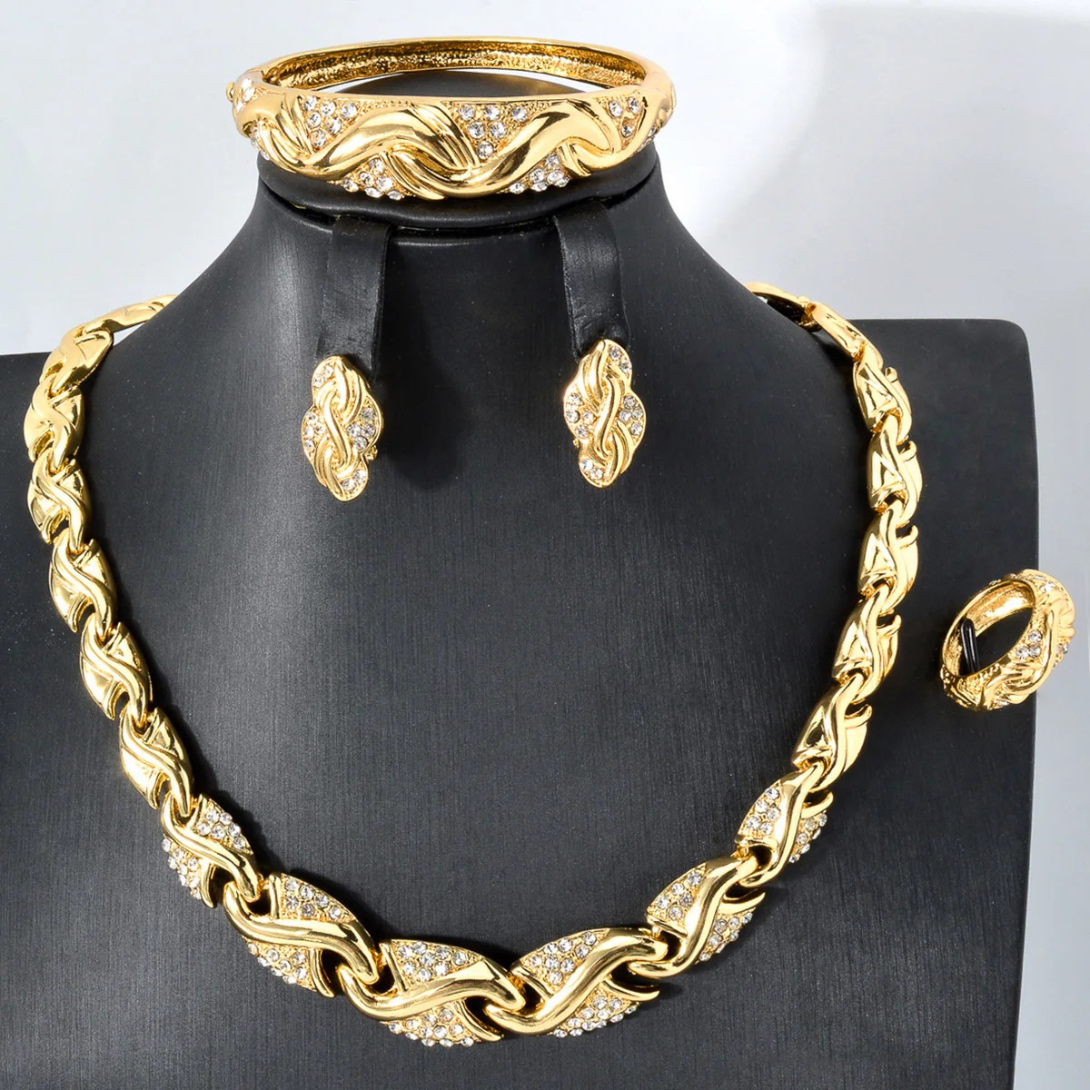ZeaDear 4 Pcs/Set Jewelry S Shape Collar Necklace Bangle Rarring Rings High Quality 18K Gold Plated Jewellery For Women 241115