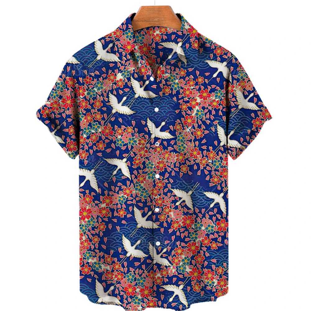 Men's Casual Shirts Animal Flamingo 3D Print Beach Hawaiian Summer Flower Shirt Short Sleeve Streetwear Loosed Camisa Social Blouse Men Cadiz 240
