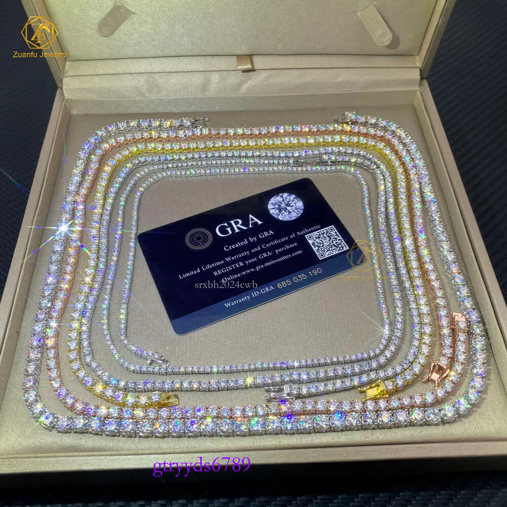 Sier Yellow Gold/Rose Gold Plated 3mm 4mm 5mm 6mm 6.5mm Iced Out Tennis Necklace Moissanite Manufacturer