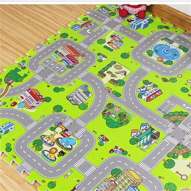 Baby Play Mat 9pcslot Kids Carpet Playmat Children Rug Soft Floor Toys Road Traffic Home Decor EVA Foam Puzzles 240411
