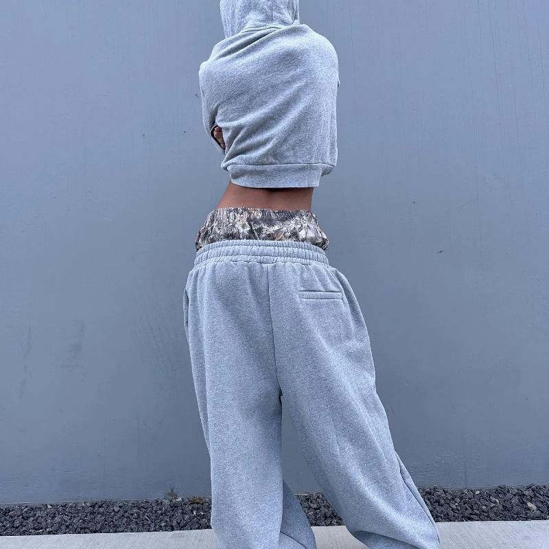 Y2K Retro Sweatpants Double Waisted Embroidered Camouflage Pattern Wide Leg Pants Men Trend Casual Streetwear Unisex Baggy Pants 241116