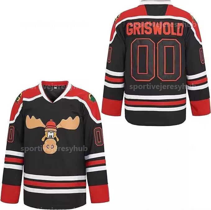 #00 GRISWOLD Men's Christmas Vacation Ice Hockey Jerseys White Red Black Stitched Name And Number Jeresy S-3XL
