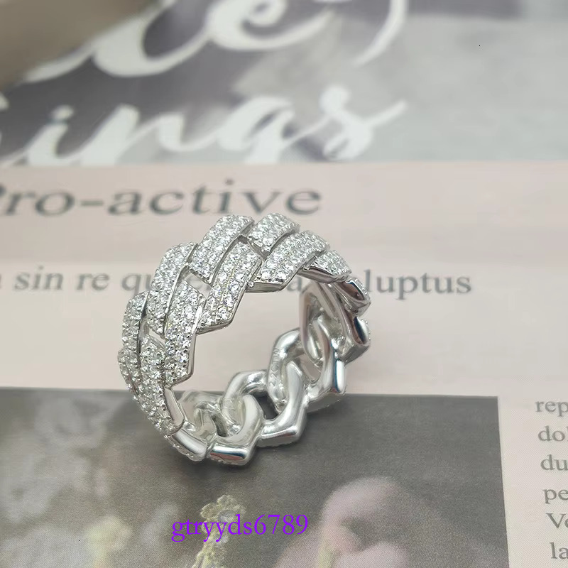 Guang In Stock Wholesale Price Jewelry cross Sier Iced Out 2row Dia Cuban Rings Moissanite Hip Hop Ring