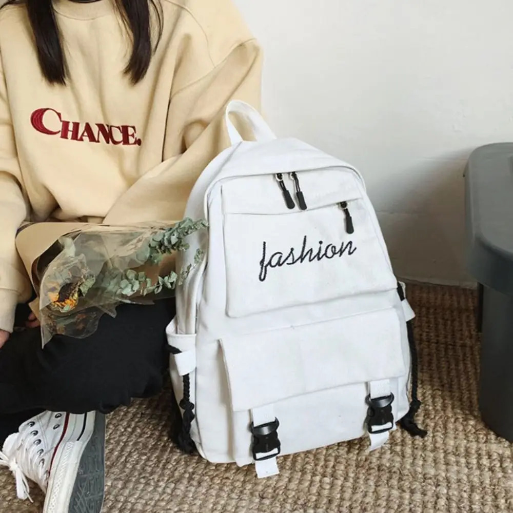 Women Korean Version Canvas Schoolbag Mens Casual Solid Color Backpack Travel School Large Capacity Shoulder Bag Rucksack 241115