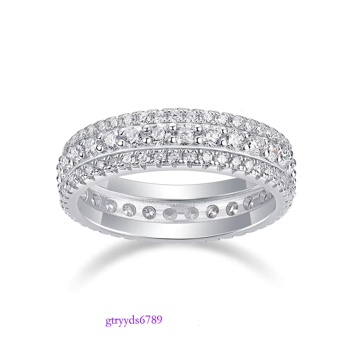 urious 3-Row Moissanite Eternity Ring: Prong & Pave Set in Sterg Sier Flat Court Band