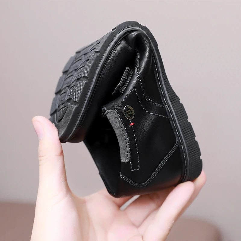 Childrens school black leather shoes denim single shoes spring and summer style breathable British soft boy baby 241115